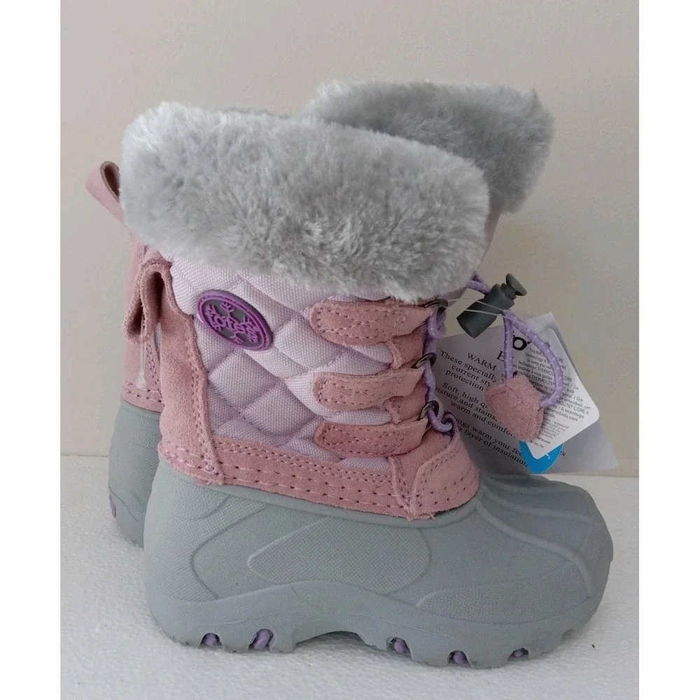 TOTES Winter Boots -TODDLER Size 8T - Lil Jenny -PINK Purple&Gray Bungee Closure